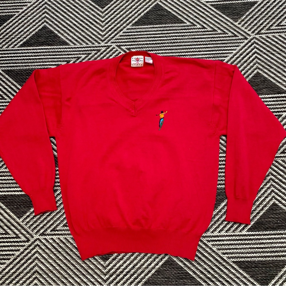 Vintage Neon Embroidered Golf Red V-neck style sweater